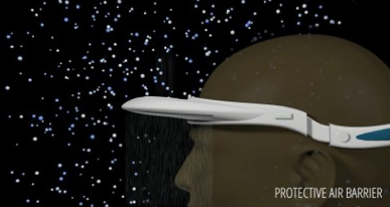 Graphic image with head and face protection.